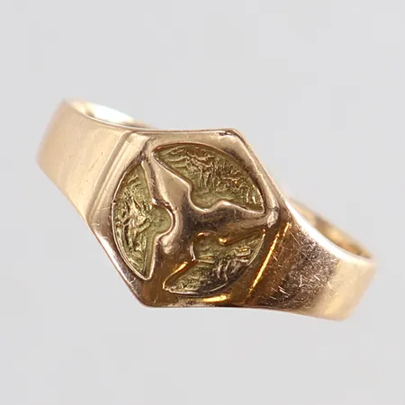Ring med dekor stl:16½ bredd 3-10mm gravyr 14K. Vikt: 2,9 g