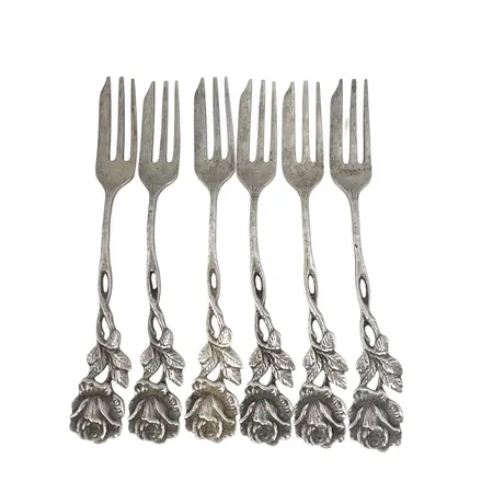 Bakelsegafflar silver modell "Rosen", 6 stycken, längd 14 cm, GEWE Malmö, bruksskick  Vikt: 113,6 g