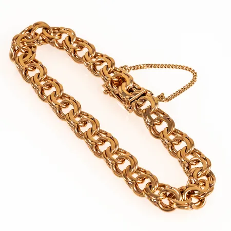 Armband Bismarck längd 20cm bredd 9mm, säkerhetskedja, 18K 32,6g.