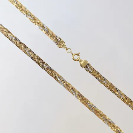Collier tvåfärgat 45,5cm bredd 5mm något ojämn 18K Vikt: 15,9 g