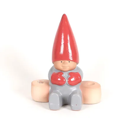 Ljusstake/figurin tomtenisse Lisa Larson, höjd 15cm, glaserat stengods, med plats för två ljus, etikettmärkt