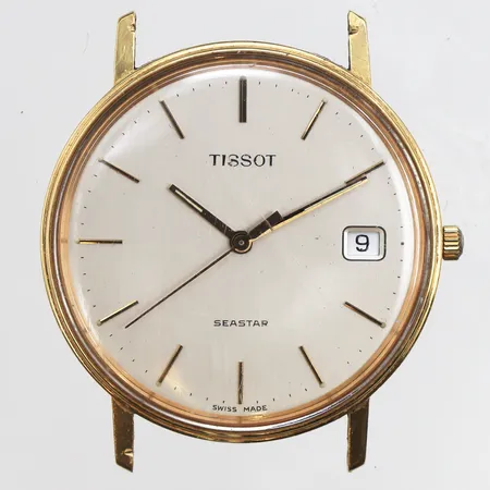 Herrur Tissot seastar 18K, quartz, Ø33mm, datum, gravyr, batteribyte behövs, inga tillbehör.