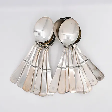 18 Bordsskedar modell Uppsala längd 17cm graverade silver 830/1000 Vikt: 728,3 g