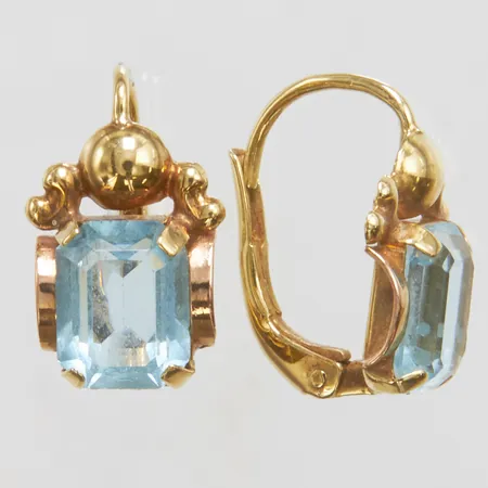 Örhängen med blått glas, längd ca.15,5mm, 14K, bruttovikt 2,3g Vikt: 2,3 g