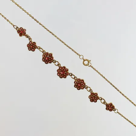 Collier med röda stenar längd 42cm bredd 1-8,5mm förgylld Silver 925/1000. Vikt: 6,4 g
