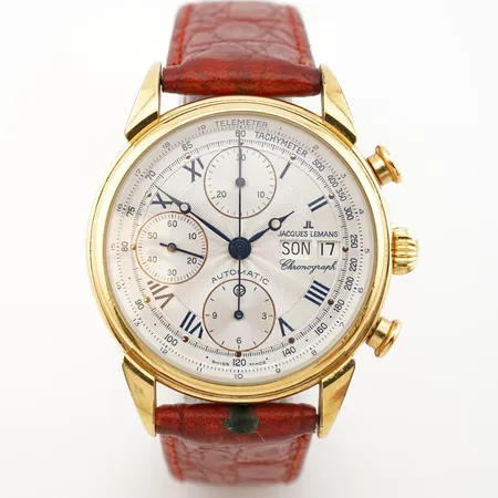 Herrur Jaques Lemans, ref 1-486, guldpläterad,automatisk, 37mm, cert, box