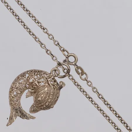 Kedja, Ankar, längd 61cm, Hänge fisk, längd 40mm, 835-925/1000 silver Vikt: 10,2 g