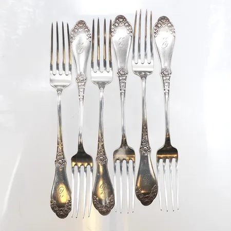 6 Gafflar, längd ca 18cm, gravyr, 830/1000 silver. Vikt: 215,2 g