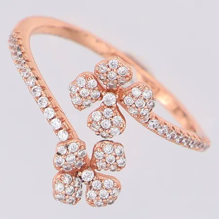 Ring blommor vita stenar förgylld roséfärgad stl:16½ justerbar storlek, CN, original etui, silver 925/1000 Vikt: 1,6 g