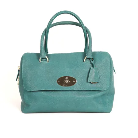 Väska Mulberry Del Rey Emerald, turkost präglat läder med guldfärgade beslag, mått ca 34x25x15cm, snr: 1898147, ytrepor på lås, kvitto 2013, dustbag Skickas med postpaket.