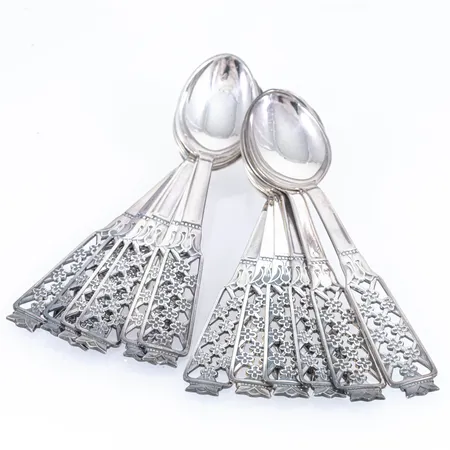 Tolv kaffeskedar Prinsess 120 mm silver 163,8g 830/1000. Bruksskick.