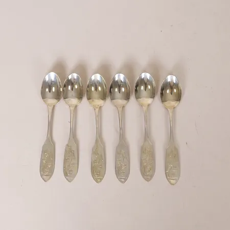 Sex kaffeskedar modell Tornedal, längd 12cm, silver 830/1000 Vikt: 84,9 g
