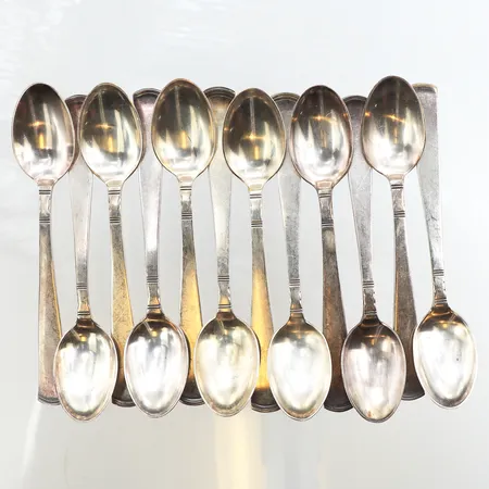 12 Kaffeskedar, modell Rosenholm, längd 12cm, 830/1000 silver. Vikt: 189,8 g