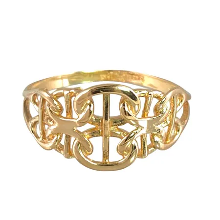 Ring i 18K guld modell x-länk med stav, N S E Guldvaru Aktiebolag, svensk kontrollstämpel, stl:16¼ mm, bredd 1,5 - 8,5 mm Vikt: 1,5 g