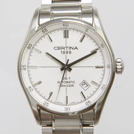 Herrur Certina DS-1, stål, automatisk, 39mm, ref: C006407, snr: 12BC0920898, Cal. Eta 2824-2, glasbaksida, datum, stållänk, viklås, total längd: 19cm, inga tillbehör Vikt: 0 g
