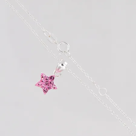 Kedja längd 38cm Hänge stjärna rosa stenar 9x15mm inklusive ögla silver 925/1000 Vikt: 1,2 g