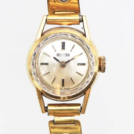 Damur Romer 18K, Ø16mm, quartz, länk förgyllt stål, batteribyte krävs, inga tillbehör.