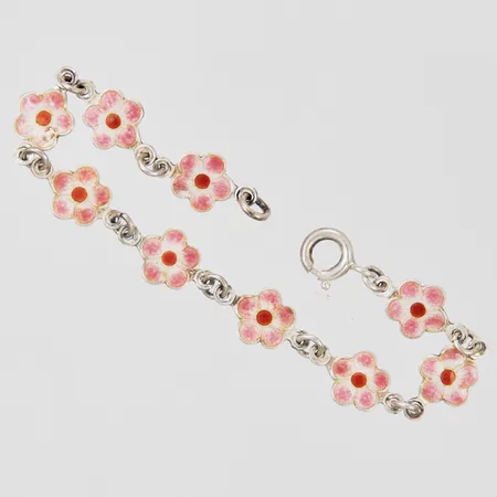 Armband med blommor i emalj, längd 15cm, bredd 9mm, trögt lås, silver 925/1000 Vikt: 4,5 g
