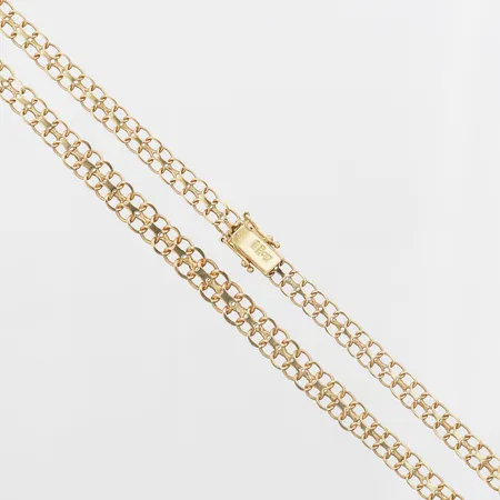 Collier X-länk, längd 42cm, bredd 6mm, Clareus Guldsmeds AB, Furusund 1987, 18K. Vikt: 12,5 g
