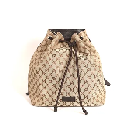Ryggsäck Gucci monogramcanvas och läder, mått ca 36x32x15cm, nr 449175 527066, mörkbrunt tyg invändigt, tag, dustbag Skickas med postpaket.