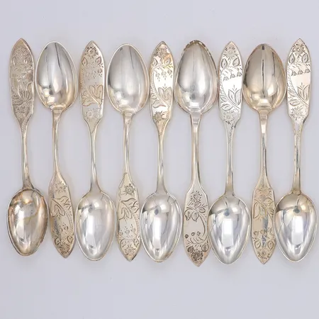 9 Kaffeskedar modell Tornedal 12cm, FIN, silver 830/1000 Vikt: 134,6 g