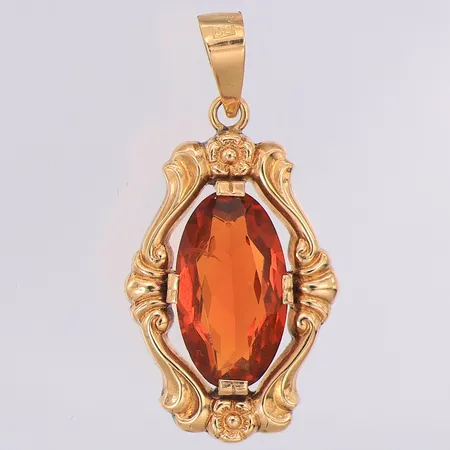Hänge orange sten längd 36mm bredd 17mm Carlson K & E 1944, 18K Vikt: 3,5 g