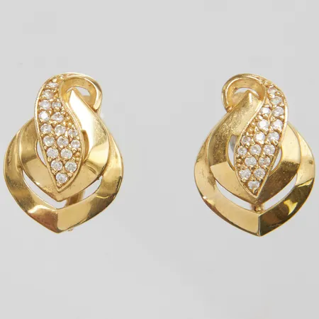 Örhängen med vita stenar ca 13x18mm, slitage, 14K Vikt: 3,8 g