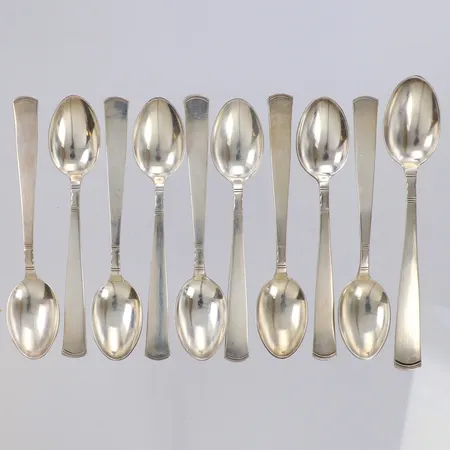 10 Skedar Rosenholm, längd 10,8-12cm, 830/1000 silver Vikt: 126,5 g