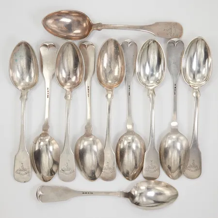 11 Matskedar 185cm, gravyr "Veritas", LL&C Göteborg år 1880, silver Vikt: 502,6 g