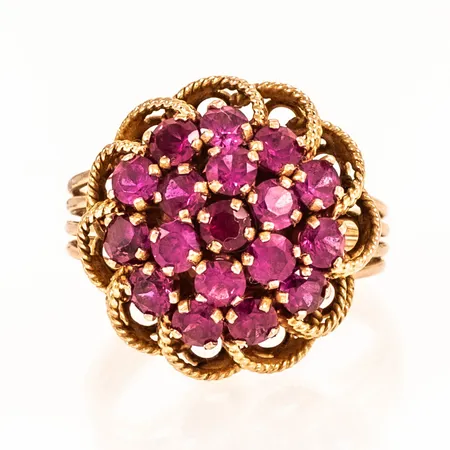 Ring med rosa stenar stl:16 bredd 3,2 - 16,4 mm 14K 5,5g.