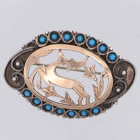 Brosch turkosa stenar genombrutet mönster 45mm, silver 830/1000 Vikt: 8,1 g