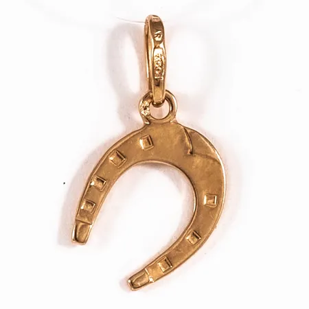 Hänge hästsko bredd 9,5mm längd inkl ögla 19,5mm, 18K 0,6g. 