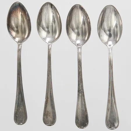 4 Mockaskedar modell: Svensk Dubbelrefflad, längd: 107mm, GAB, Stockholm, silver 830/1000 Vikt: 38,7 g