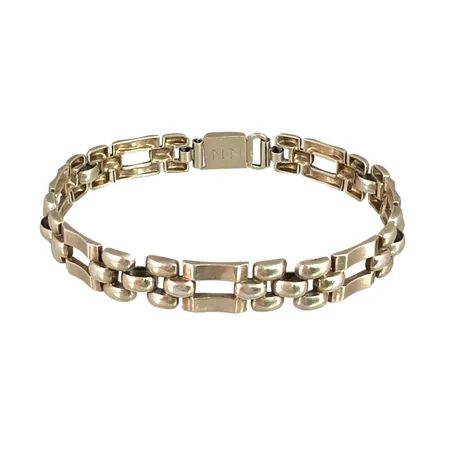 Retro Armband silver 830/1000 förgylld, tillverkare Kollmar & Jourdan Pforzheim, längd 19,5 cm, bredd 9,5 mm, samtida diskret monogram på låsets undersida MN, svensk kontroll/importstämpel  Vikt: 16 g