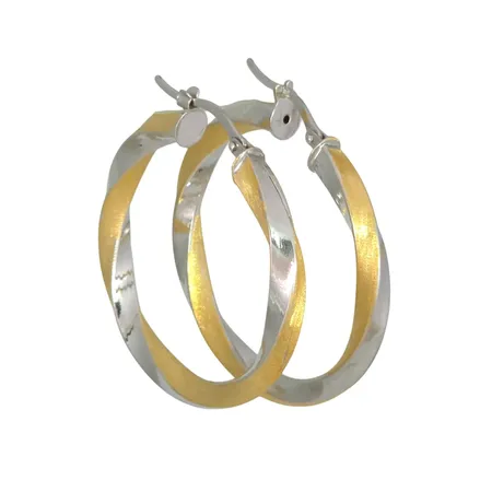 Örhängen Creoler i 18K guld tvåfärgad större modell, delvis matterad, storlek ca 34x36 mm, tjocklek 4 mm Vikt: 6,4 g