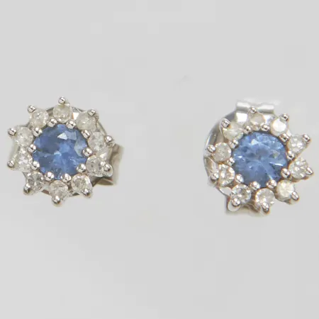 Örhängen karmosé, safirer samt diamanter 20 x ca 0,003ct, Ø 5,5mm, vitguld, 18K Vikt: 1,2 g