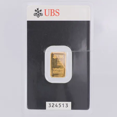 Guldtacka UBS Schweiz, bruten förpackning, 24K Vikt: 2 g