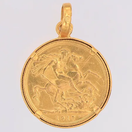 Hänge mynt Storbritannien 1917 längd 33mm ca Ø23,3mm, 22K Vikt: 10,1 g