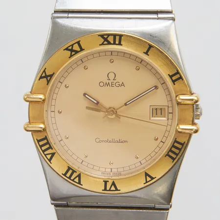 Armbandsur Omega Constellation, stål/guld, quartz, 32,5mm, datum, stållänk, kort, viklås, inga tillbehör, batteribyte. Vikt: 0 g