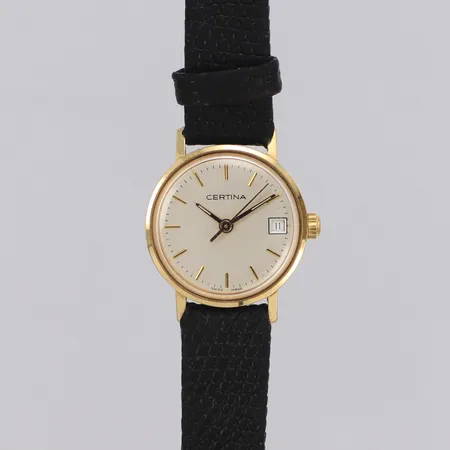 Armbandsur Certina 18K, ca 22mm, läderband, gravyr, står still