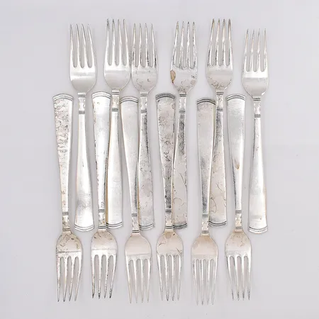 12 Bordsgafflar modell Rosenholm längd 17,5cm silver 830/1000 Vikt: 418,7 g
