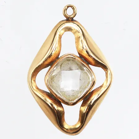 Hänge med sten, längd ca 22,3mm, bredd ca 15,2mm, 18K. Vikt: 1,3 g