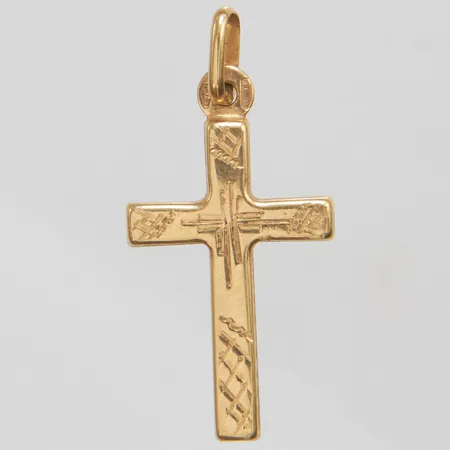 Hänge kors med mönstergravyr, 29,7x4mm, UnoAErre, ihåligt, 9K Vikt: 0,8 g