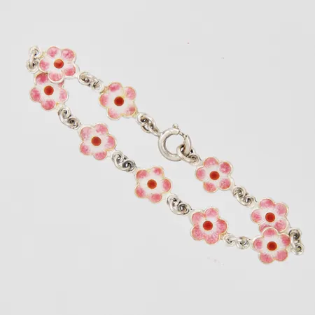 Armband med blommor i emalj, längd 15cm, bredd 9mm, silver 925/1000 Vikt: 4,6 g