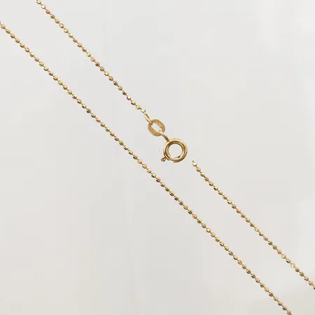 Kedja Kullänk, längd 43cm, bredd 1mm, saknar komplett lås, 18K. Vikt: 2,4 g