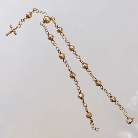 Armband med kulor samt kors 20cm bredd 3-5mm 14K Vikt: 4,3 g