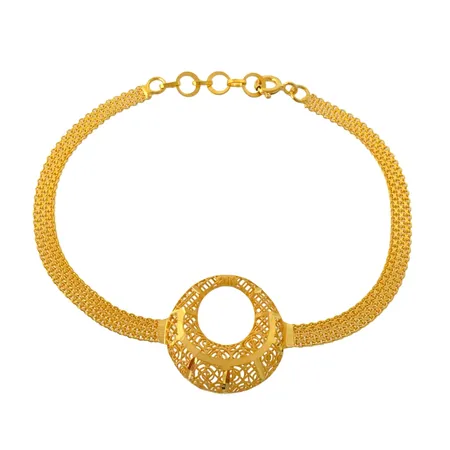 Armband i 21K guld, längd knäppt 17,0-19,0 cm, bredd 3,7 - 18 mm, fint skick Vikt: 4,3 g