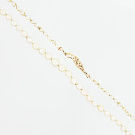 Pärlcollier med lås i guld 18K 60cm, pärlor Ø3-7mm, uppskattad guldvikt: 0,9gram. Vikt: 0 g