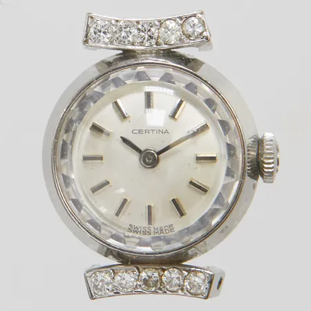 Damur Certina stål Ø17mm manuell, boettnr: 0801 742 5686739, diamanter 10 x ca.0,015ct, defekt krona, smuts på urtavlan, inga tillbehör Vikt: 0 g
