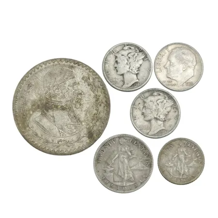 Silvermynt bl.a. Mexico 1961, bruttovikt 29,3 gram Vikt: 29,3 g
